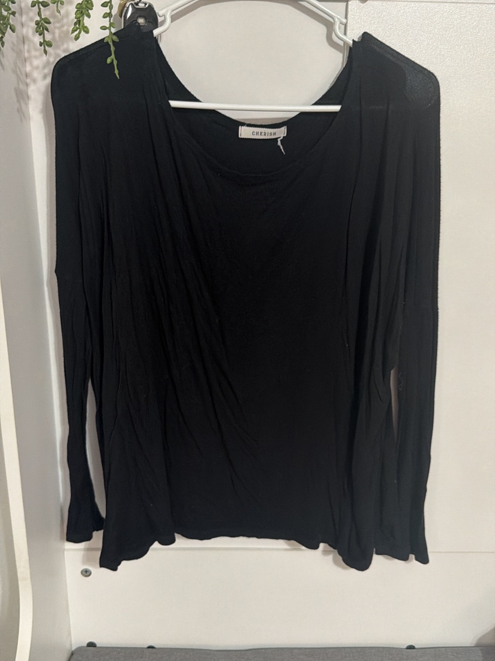 Cherish Black Long Sleeve Drapey Knit Top